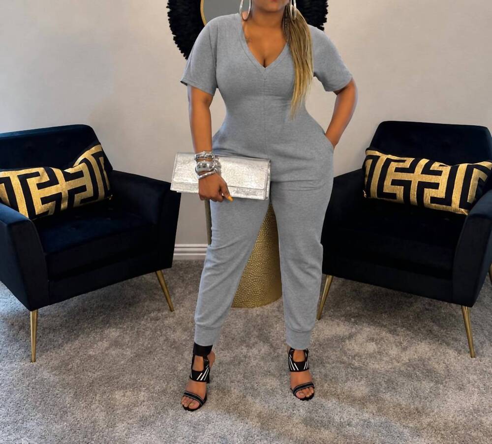 NEW FANCY DREAM USA always ready v-neck jumpsuit in gray